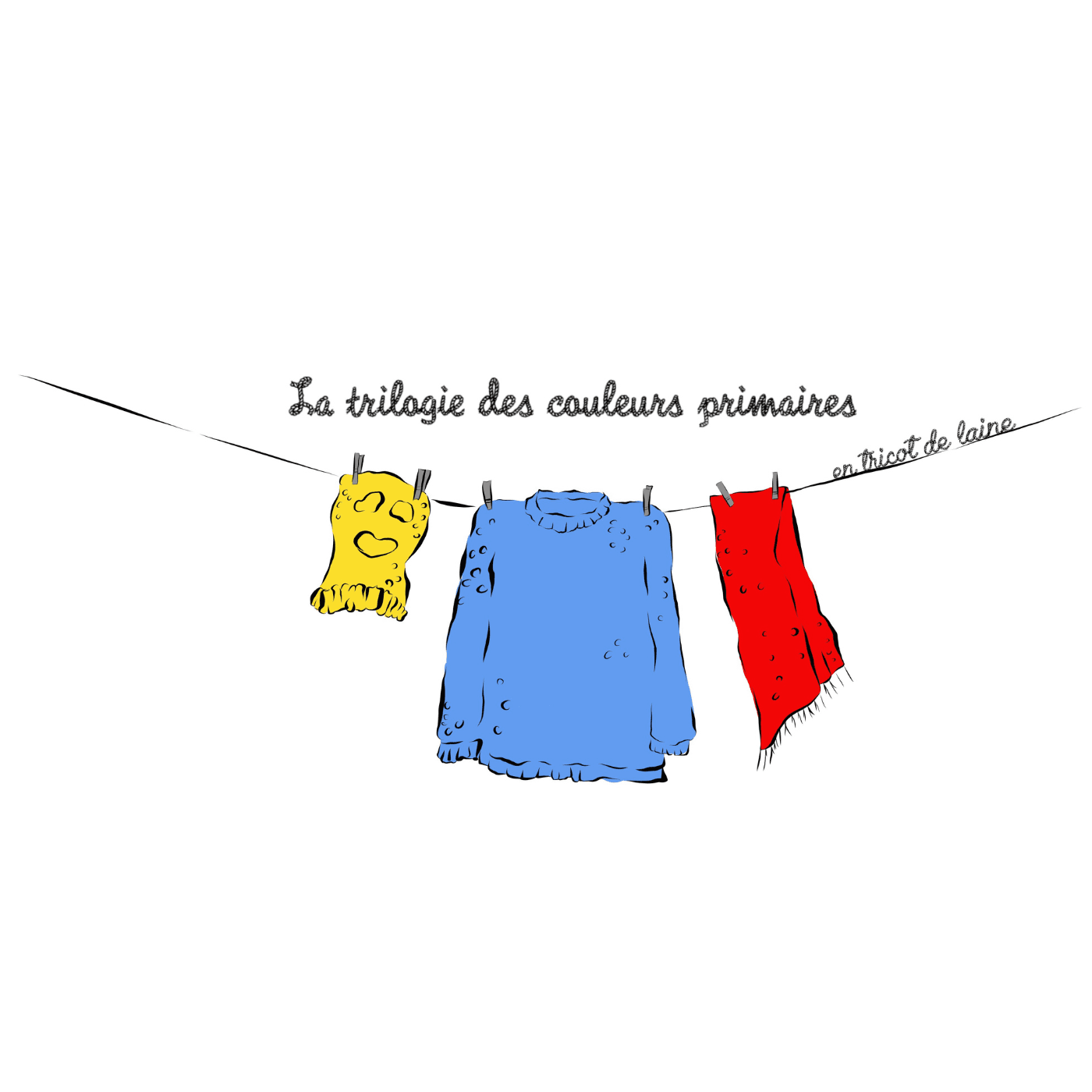 La trilogie des couleurs primaire en tricot de laine